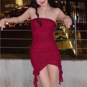 Lucy in the Sky Mesh Strapless Burgundy Dress
